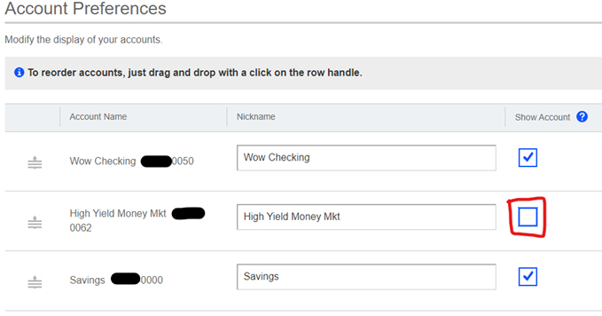 Image of area to reorder accounts