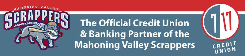 Image of banner saying "The Official Credit Union & Banking Partner of the Mahoning Valley Scrappers"