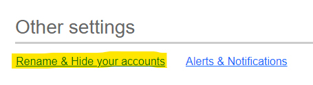Image of "Other settings" section to rename & hide your accounts