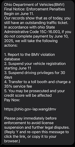 Image of BMV text message scam